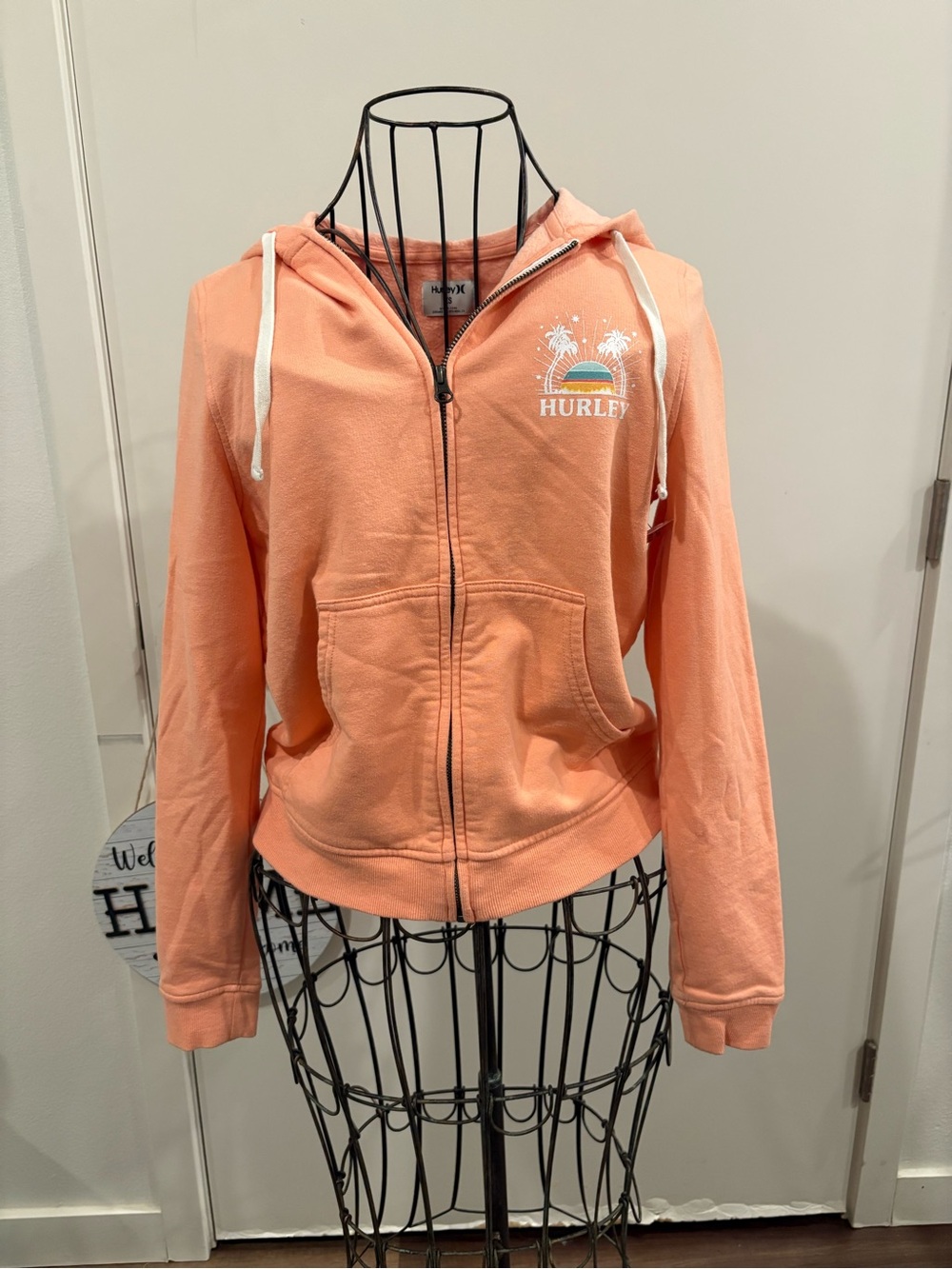 Hurley Peach Zip-Up Hoodie with Palm Graphic